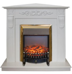 Каминокомплект RealFlame Dominica Corner STD/EUG WT с очагом Majestic Lux Brass S